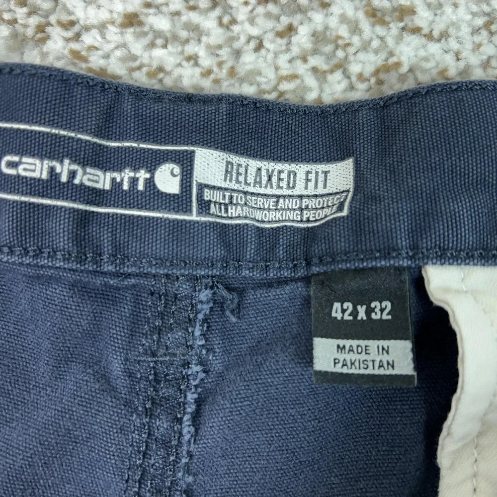 Carhartt Pants Mens 42x32 Blue Rugged Flex Canvas Cargo Workwear Relaxed Fit